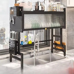 support cuisine acier noir moderne rangement vaisselle couteaux serviettes verres tampons plats découpe