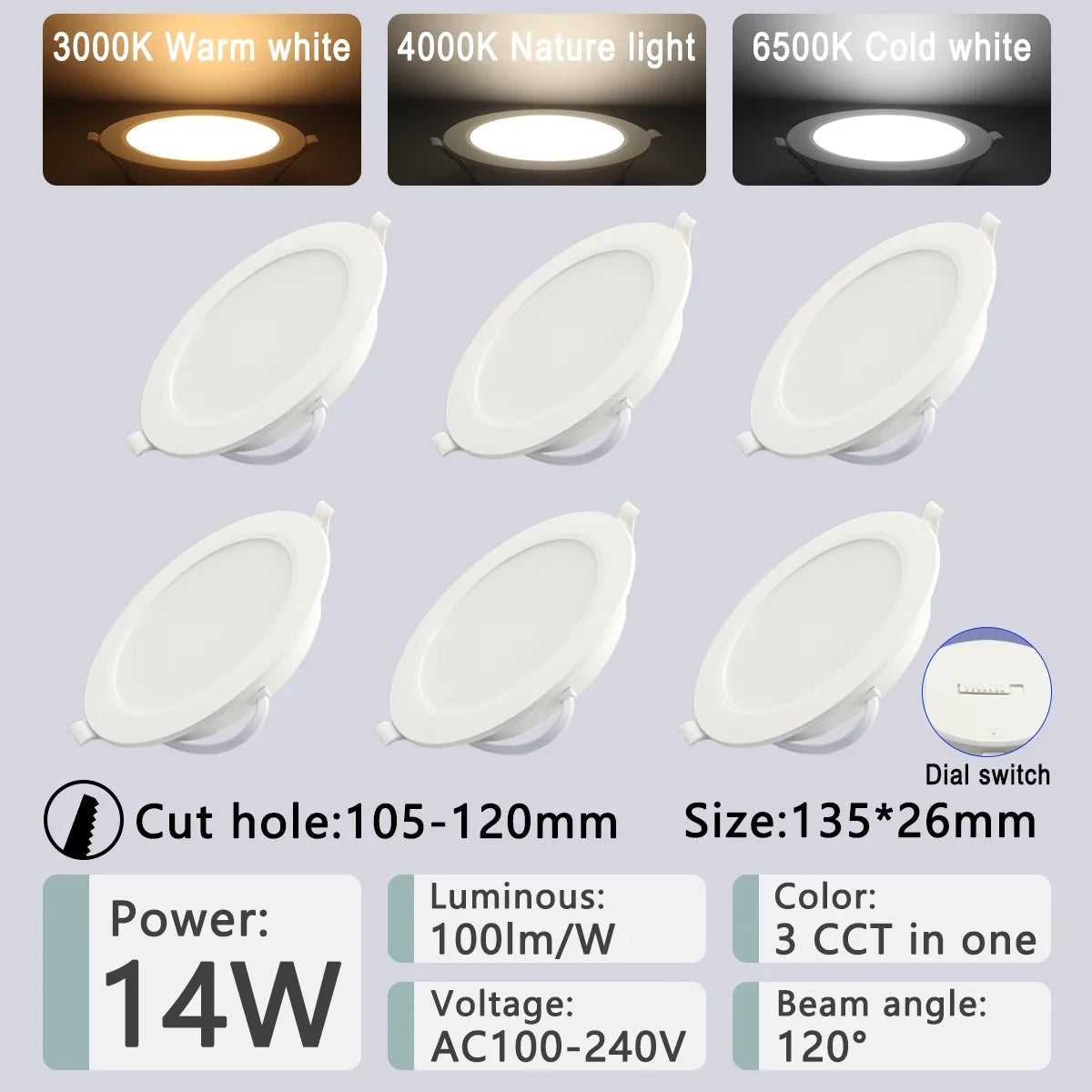 spots led blancs modernes 10w 14w 17w 20w 24w 6w commutateur rotatif ac100240v