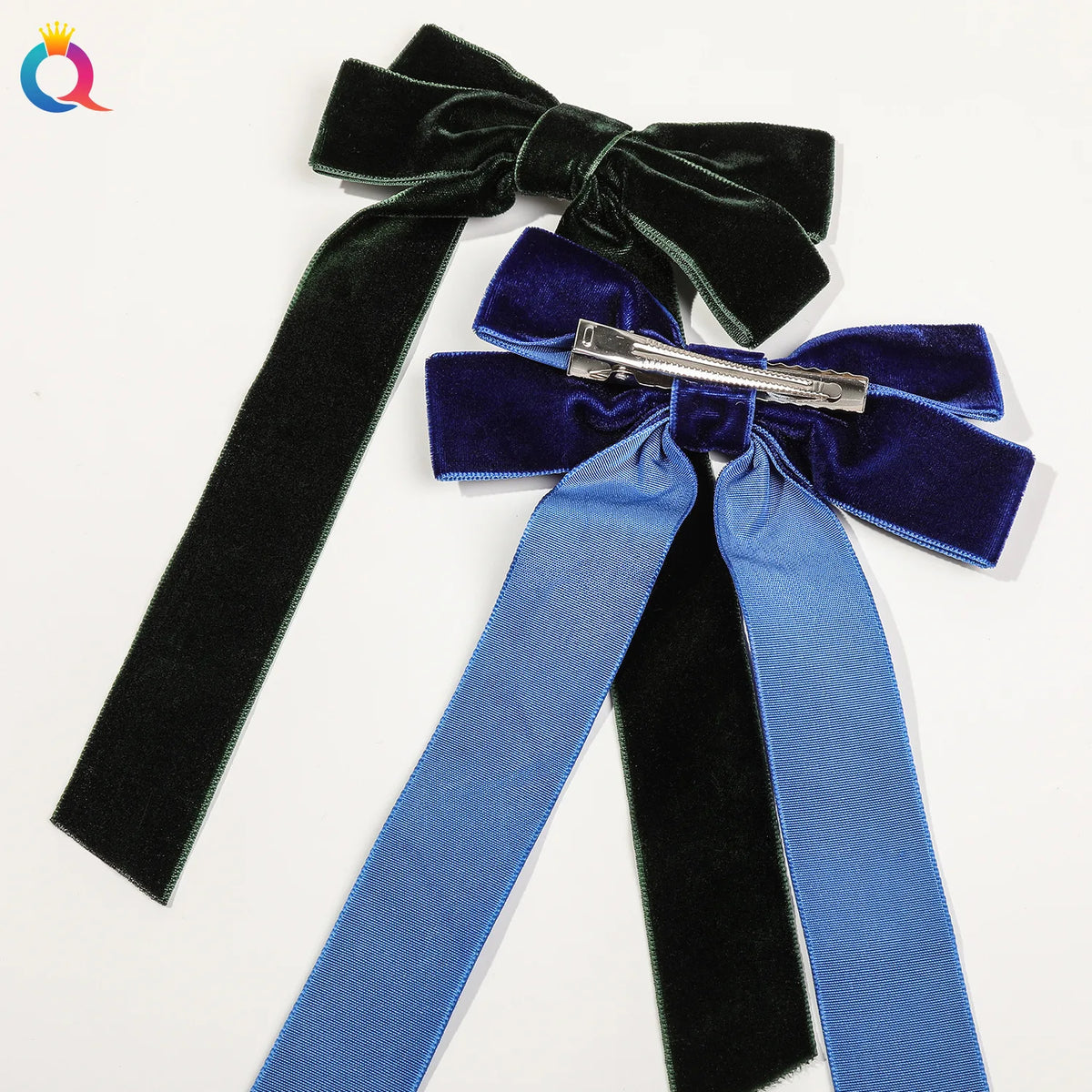 barrettes velours classiques cheveux clips métalliques noir marron rose pâle saphir bleu