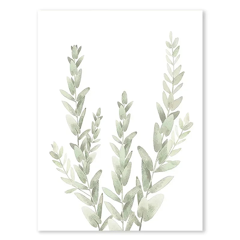 affiches murales toile feuilles stylisées minimaliste naturel vert clair blanc encadrées
