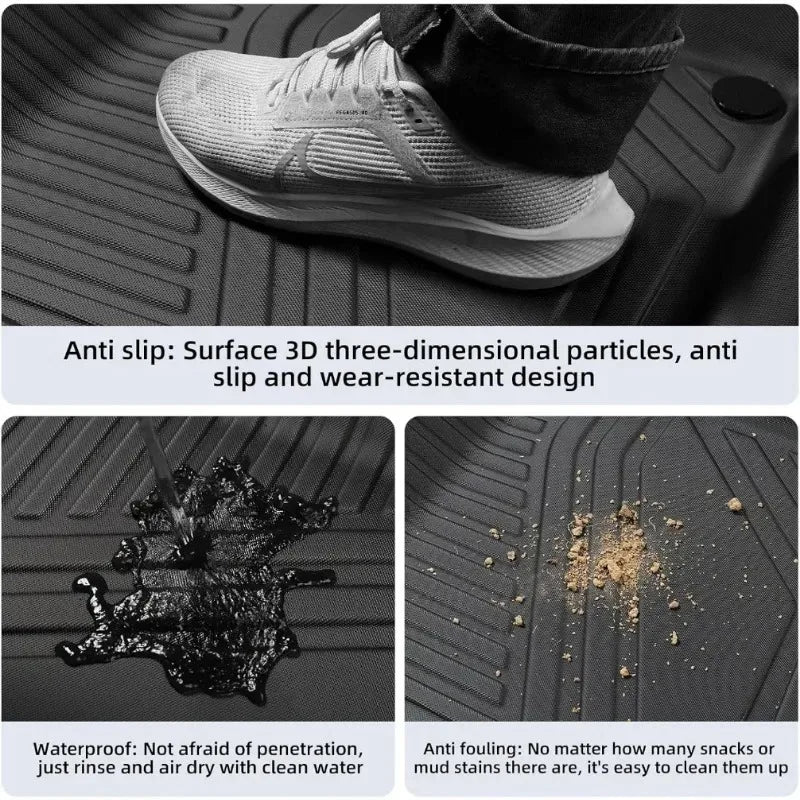 tapis sol voiture noir rayures horizontales moderne antislip waterproof ensemble coffre avantarrière