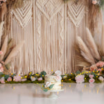 décoration murale bohème mariage macramé pampas fleurs herbes sèches rose poudré vert