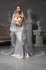 voile mariée deux niveaux dentelle polyester blanc classique opacité chapel cathedral royal