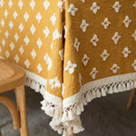 nappe table vintage jaune moutarde motif floral nordique réutilisable été printemps hiver automne