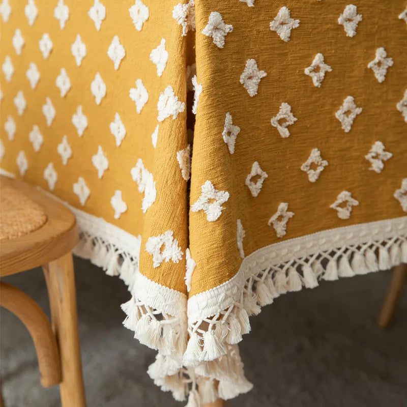 nappe table vintage jaune moutarde motif floral nordique réutilisable été printemps hiver automne