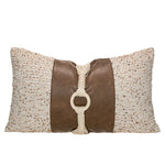 coussin patchwork tissu bouclé cuir beige marron moderne boho chic décoratif siège 30x50cm 45x45cm