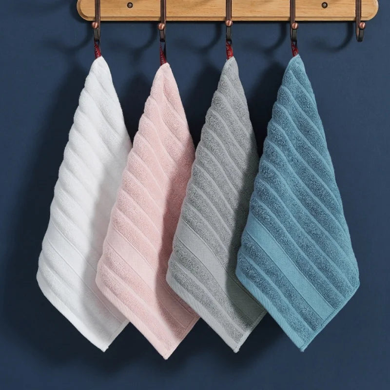 serviettes coton 100% rayures horizontales blanc rose gris bleu absorption élevée face main 35x35cm