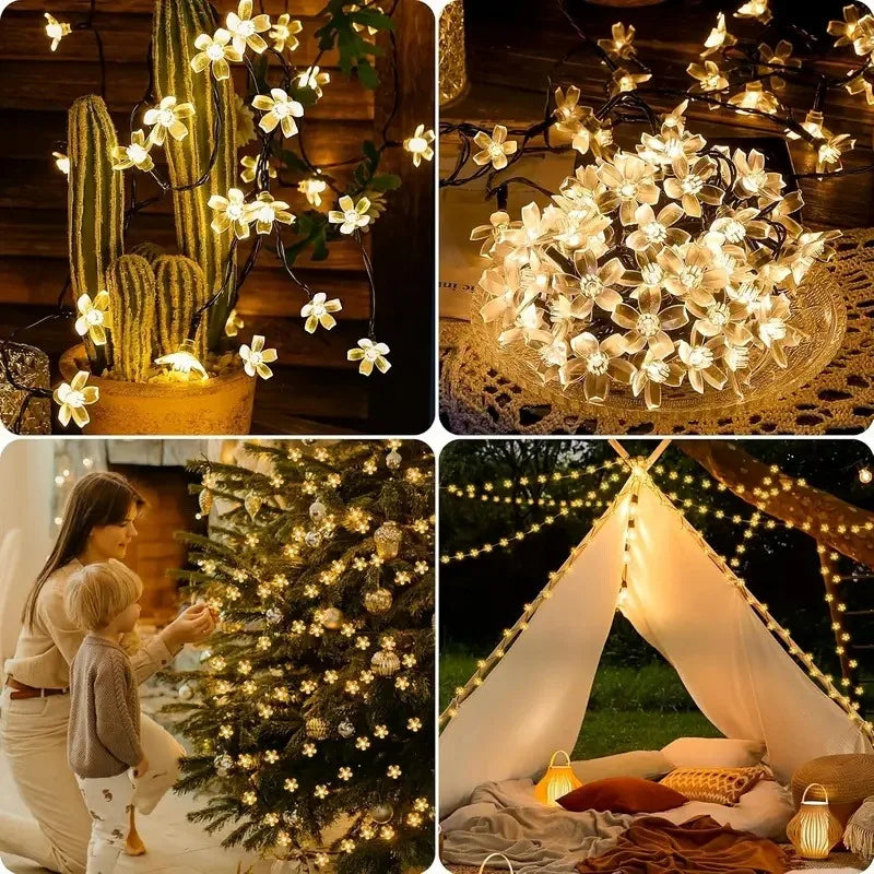 guirlande lumineuse multicolore fleurs modernes extérieur halloween noël 20mètres led solaires