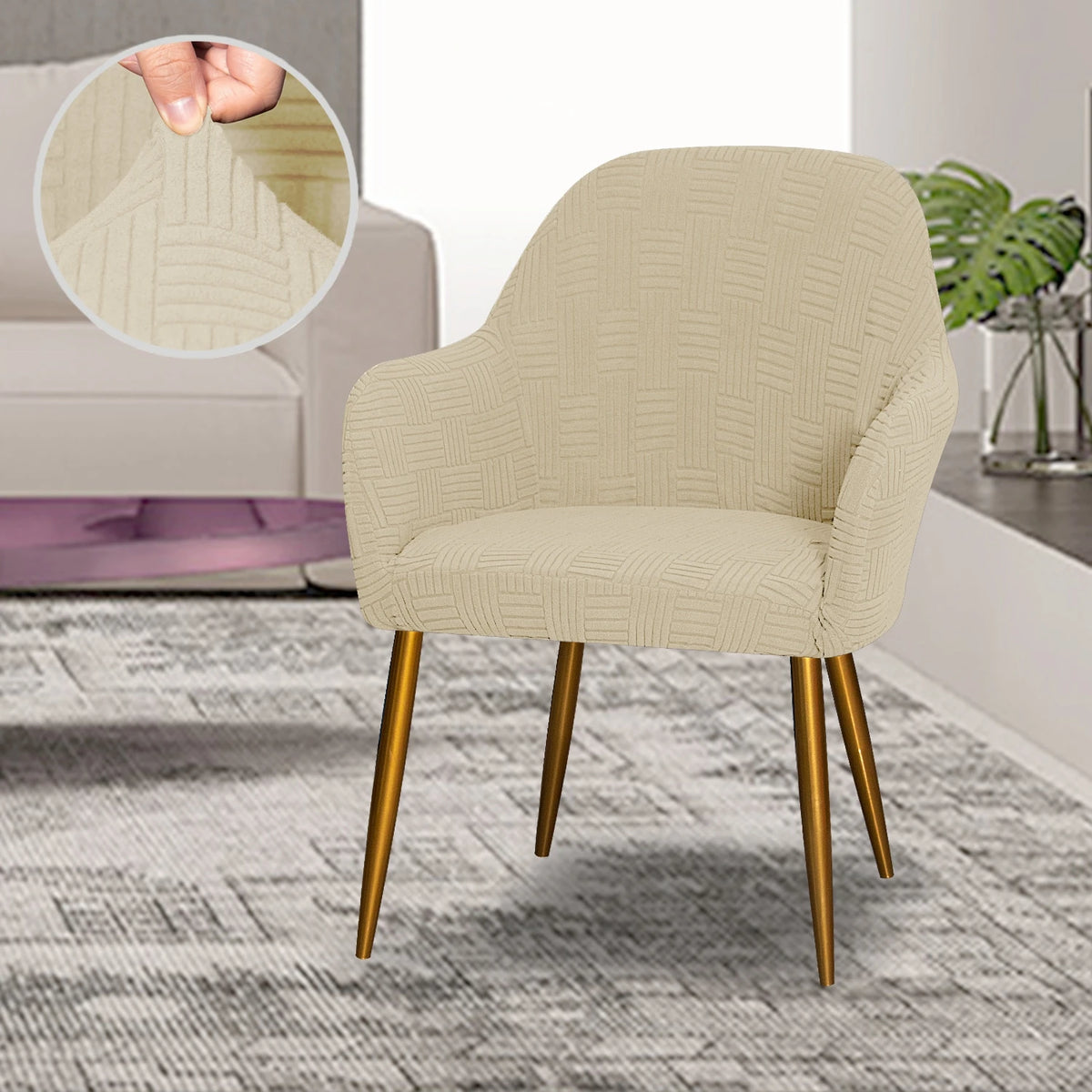 fauteuil moderne marron clair tissu élastique motifs géométriques simple accueil chaise banquet lavable