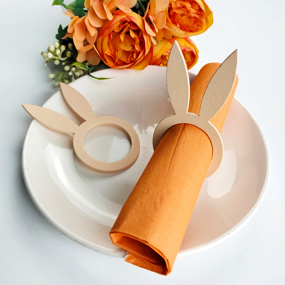 anneaux serviette forme lapin pâques naturel oreilles queue décoratif minimaliste événements festifs