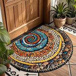 tapis d'entrée moderne bleu orange marron spirale antidérapant facile entretenir intérieur extérieur