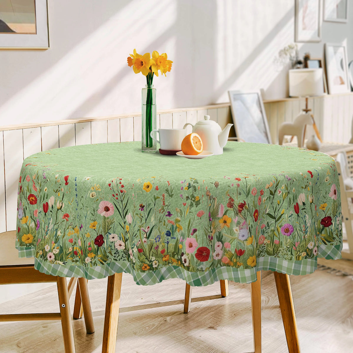 nappes table motif floral vert blanc imperméable réutilisable machine été printemps automne hiverextérieur