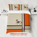ensemble literie moderne trois pièces housse couette taies d'oreiller motif géométrique beige orange bleu
