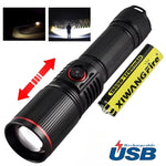 lampe torche led rechargeable 30w intense 500m rayures noire camping
