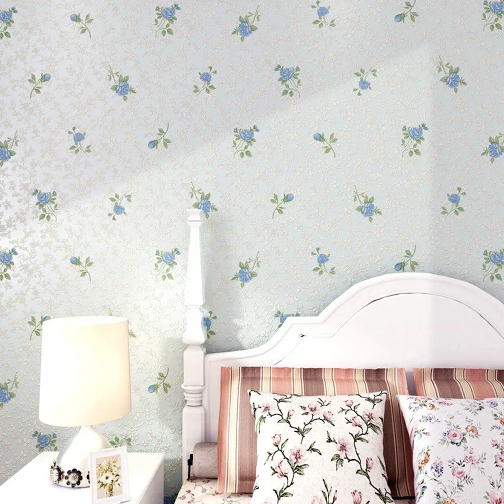 papier peint floral texturé blanc cassé rose violet bleu vert chambre salon étude enfants