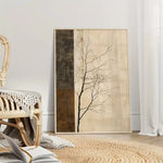 tableau abstrait moderne toile beige arbre nu fond simple sans cadre minimaliste chambre salon