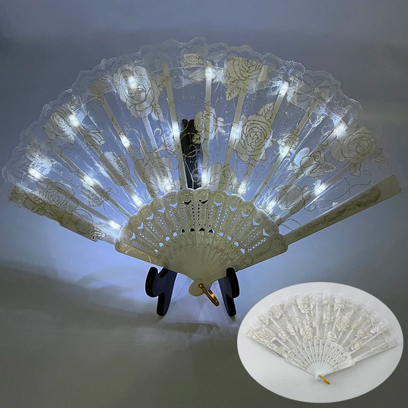 éventails lumineux dentelle roses brodées clips transparents classiques filles femmes