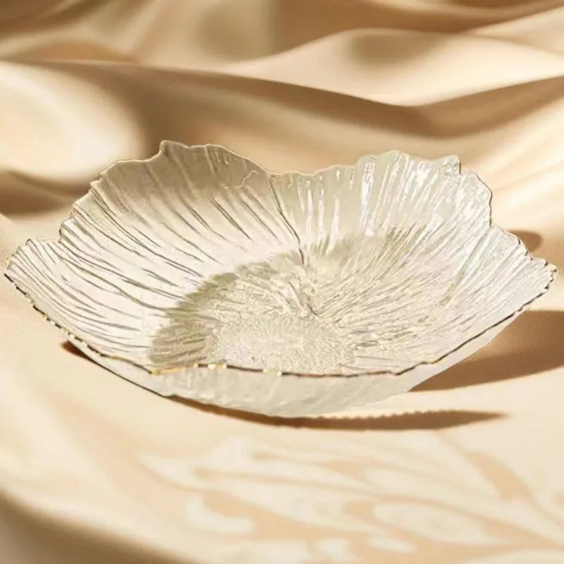 assiettes verre fleuri moderne élégantes blanc rose pâle support collation décoration table transparentes