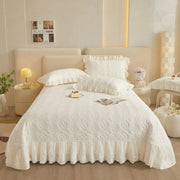 Couvre-lit en dentelle blanche à relief floral avec 2 taies d'oreiller - Ensemble literie 3 pièces