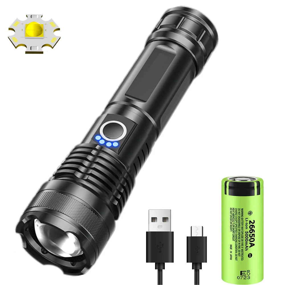 torche poche led rechargeable 15w intense noire étanche modulable modes