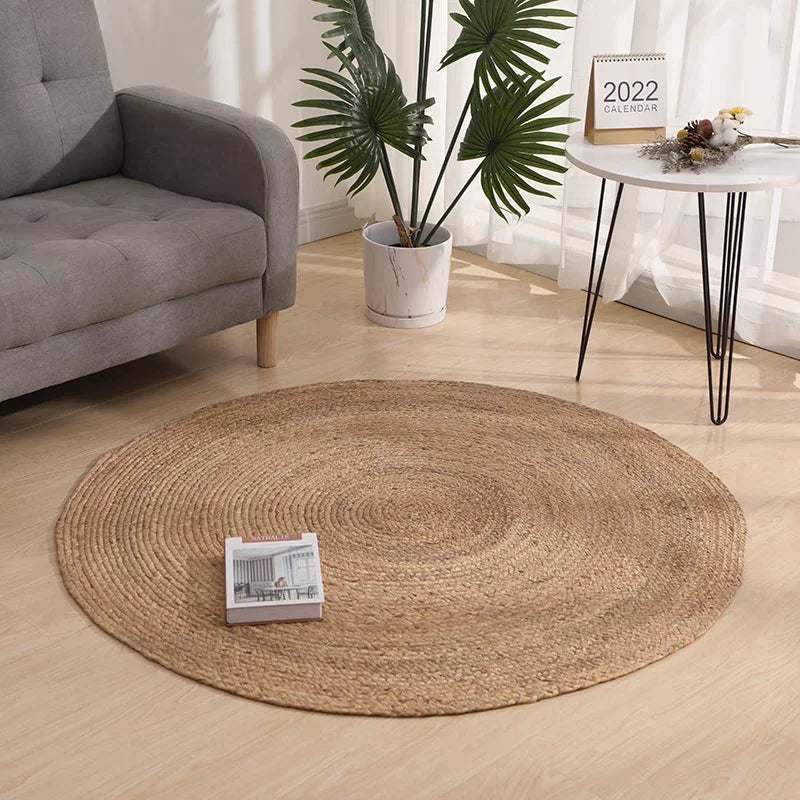 tapis rond naturel spirale concentrique tissé main rustique salon chambre coucher polypropylène
