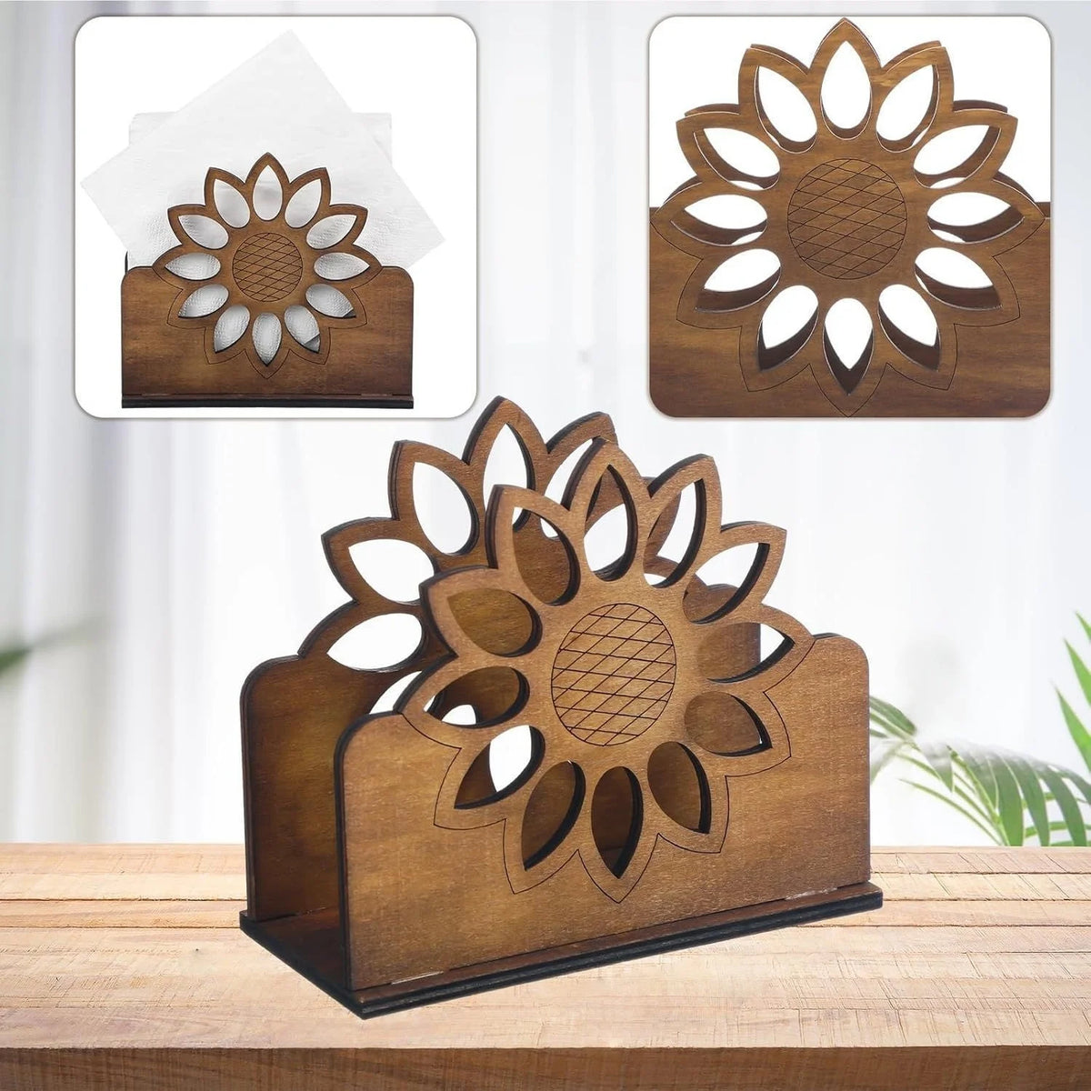 porte serviettes bois fleur tournesol vintage adhésif marron clair salle manger cuisine décoration comptoir