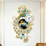 horloge murale paon plumes fleurs bleu doré moderne décoration intérieure fixations ornementales