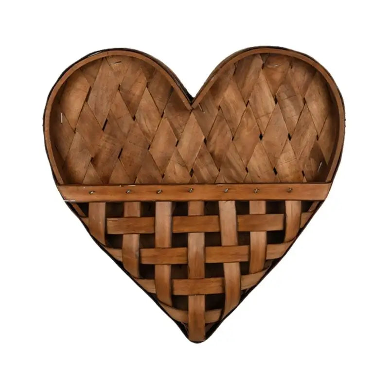 panier mural forme cœur tissage bois rustique cordelette décoration intérieure fleurs séchées horloge bougies