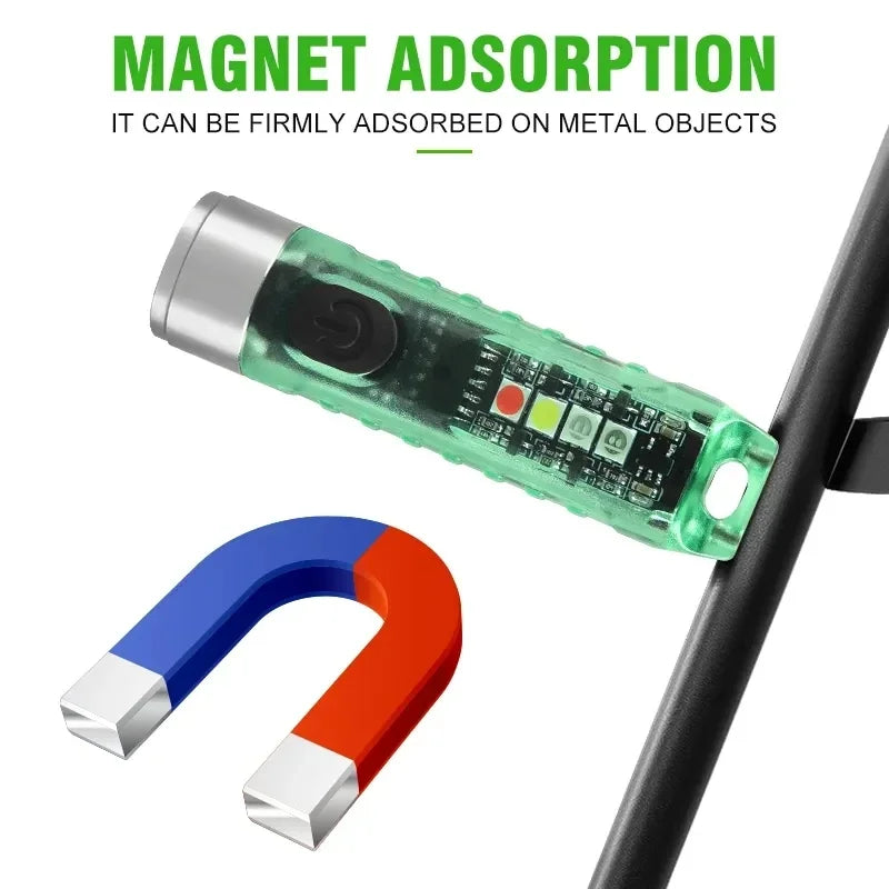 mini lampe poche rechargeable led argentée verte bleue portable annneau porte cle compact