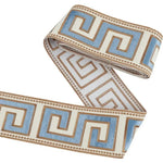 ruban decoratif blanc doré bleu clair motif croix grecque classique polyester adhésif 3m yards