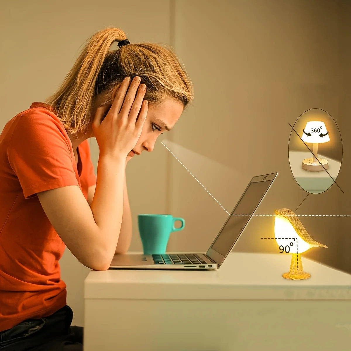 veilleuse oiseau led rechargeable moderne bois naturel clair blanc tactile usb
