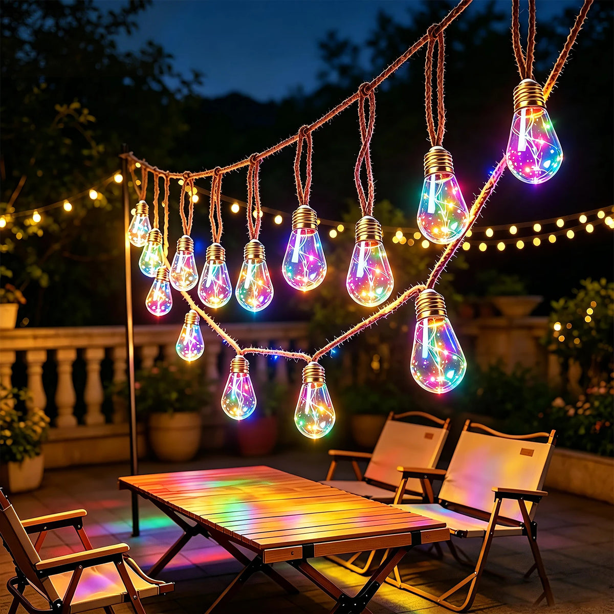 guirlande lumineuse led jaune or modes télécommande corde jute transparente