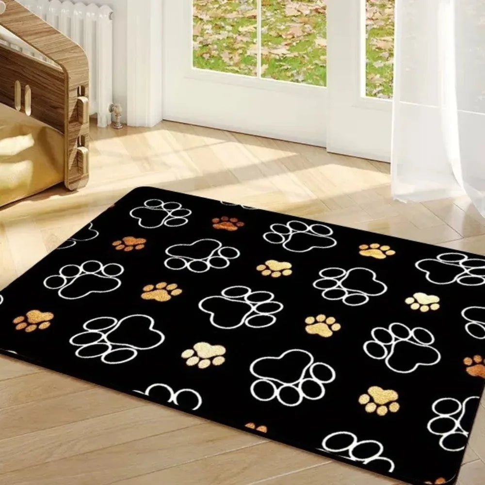 tapis antidérapant empreintes chien moderne bleu marron noir décoration sol