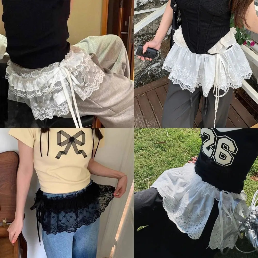 ceinture vintage dentelle noire blanc noeuds romantique extensible printemps été féminine median age