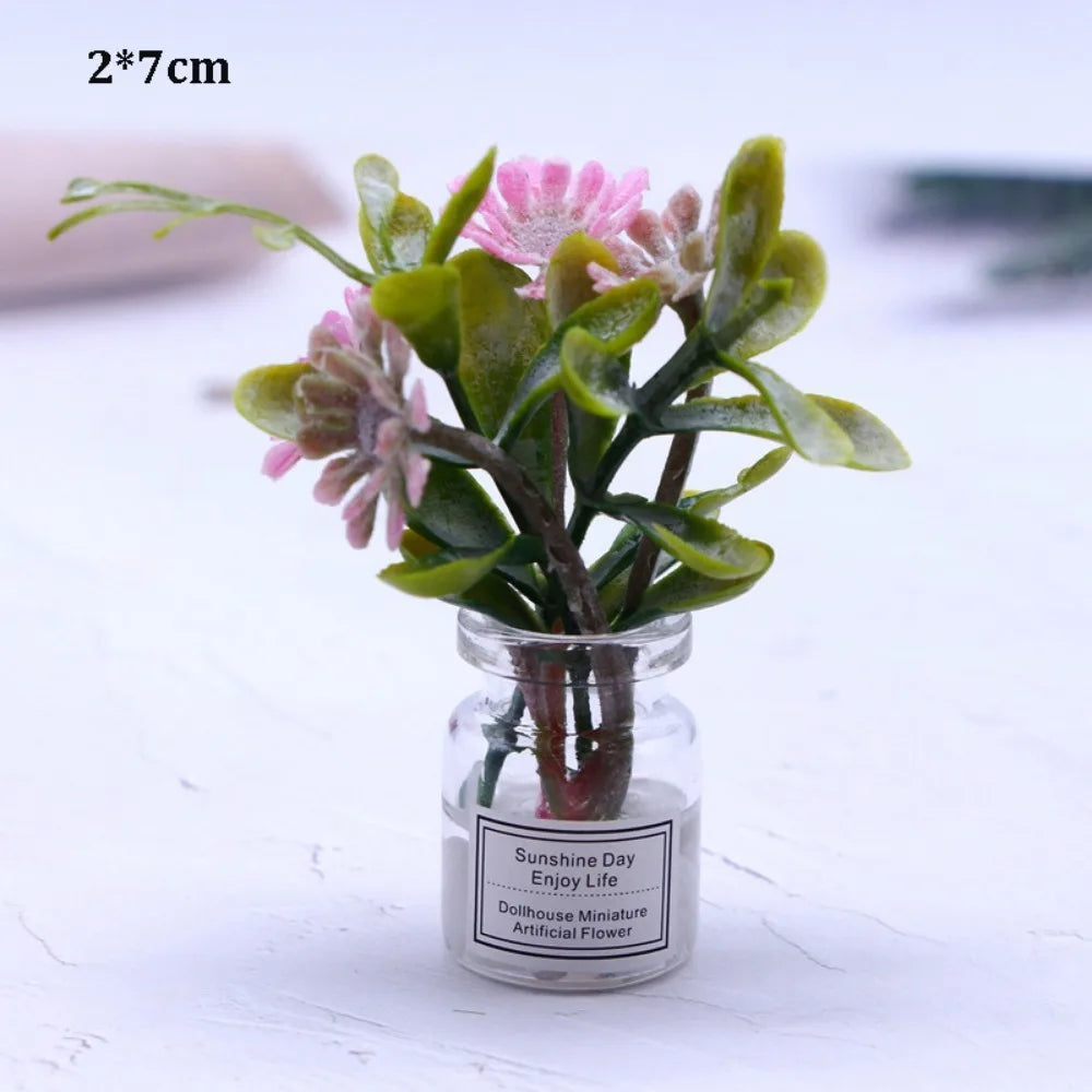fleurs artificielles miniature verre transparent divers motifs floraux pot petite pierre étiquetteextérieur nature