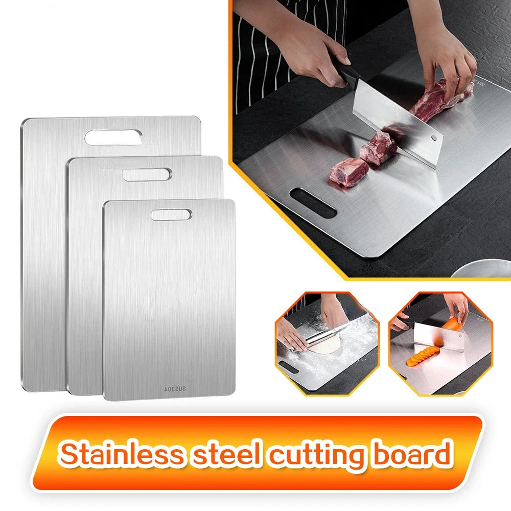 planche découper acier inoxydable rectangle lisse poignée moderne grande cuisine préparation alimentaire