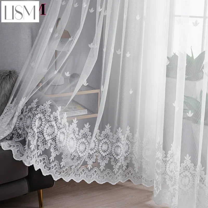 rideau brodé floral transparent classique blanc fenêtre 100cm large jusqu'à 2m haut