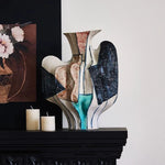 vase céramique abstrait artisanal rose vert orange marron bleu ondulé texturé sculptural