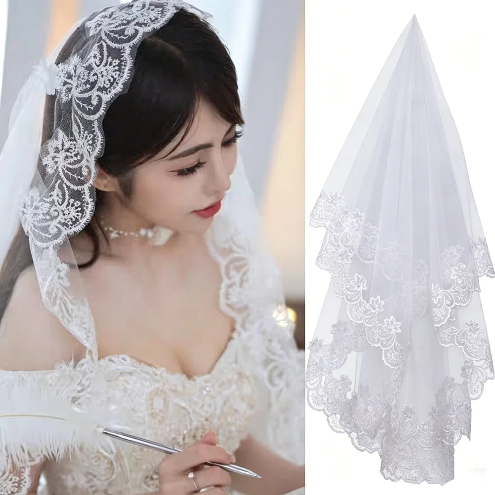 voile mariée blanc dentelle florale classique 140cm 280cm