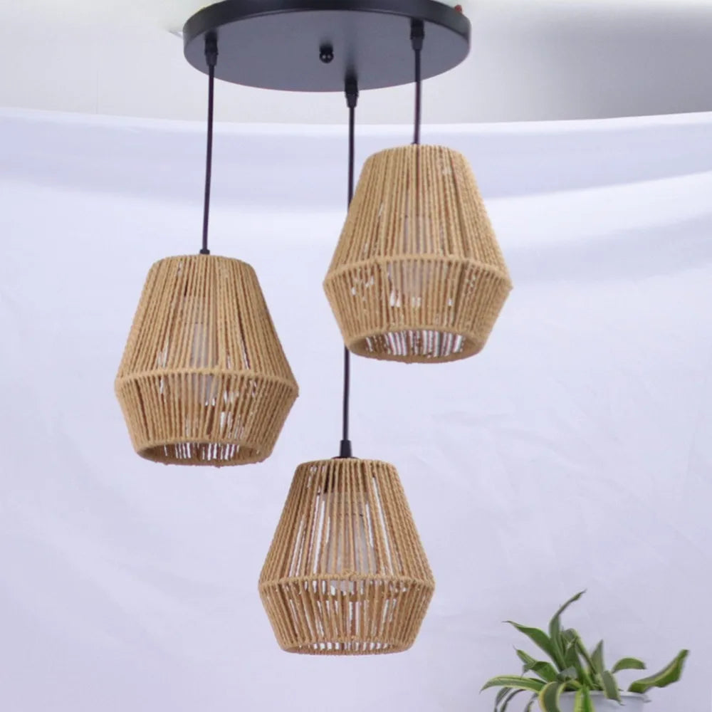 lampe suspendue moderne rotin tressé naturel chaînes noires salon 150cm hauteur led 6000k