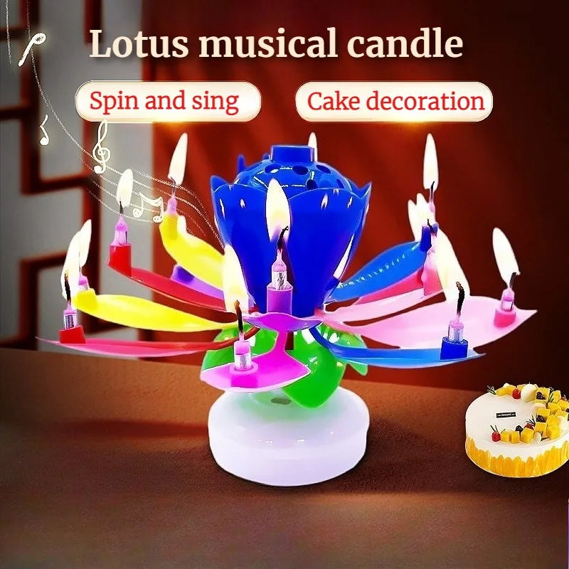 bougies musicales fleur feuilles lotus bleu jaune vert rose rouge modernes festives adhésives