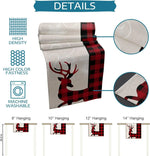 Serviette suspendue décorative imprimée d'un motif de cerf dans un style à carreaux rouges et noirs, disponible en différentes tailles.