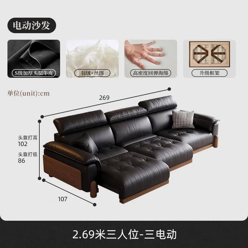 canapé d'angle moderne simili cuir noir confortable coussin marron salon adulte