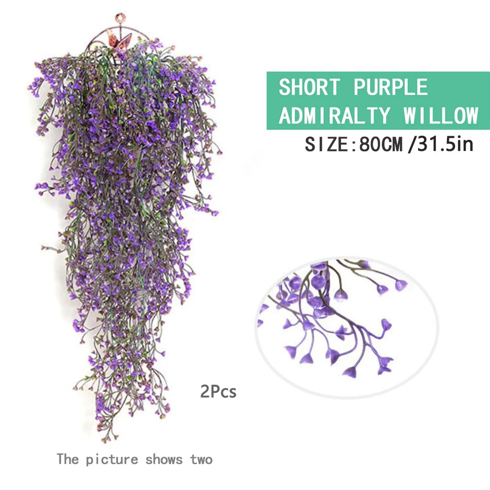guirlande artificielle vigne violet vert blanc simple moderne extérieur accrochée fleurs anneaux métalliques