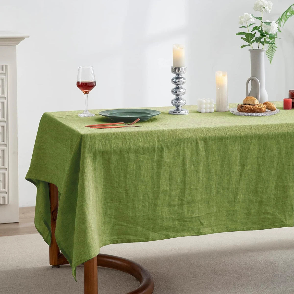 nappe table vert uni polyester moderne imperméable extérieur mariage fête 140x180cm