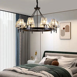 lustre moderne industriel verre taillé noir transparent suspension led abat jour cristal k9
