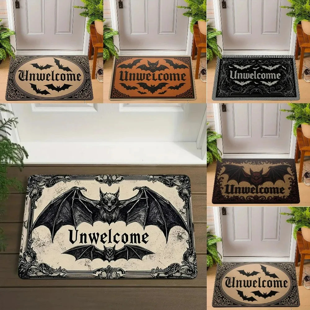 tapis d'entrée noir motif chauve souris gothique vintage décoration halloween porte entrée antidérapant intérieur