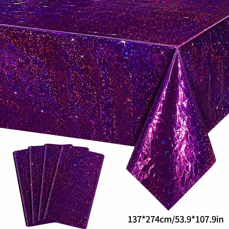 nappe paillettes violet rose argenté table festives galaxie étoiles pâques noël anniversaire mariage