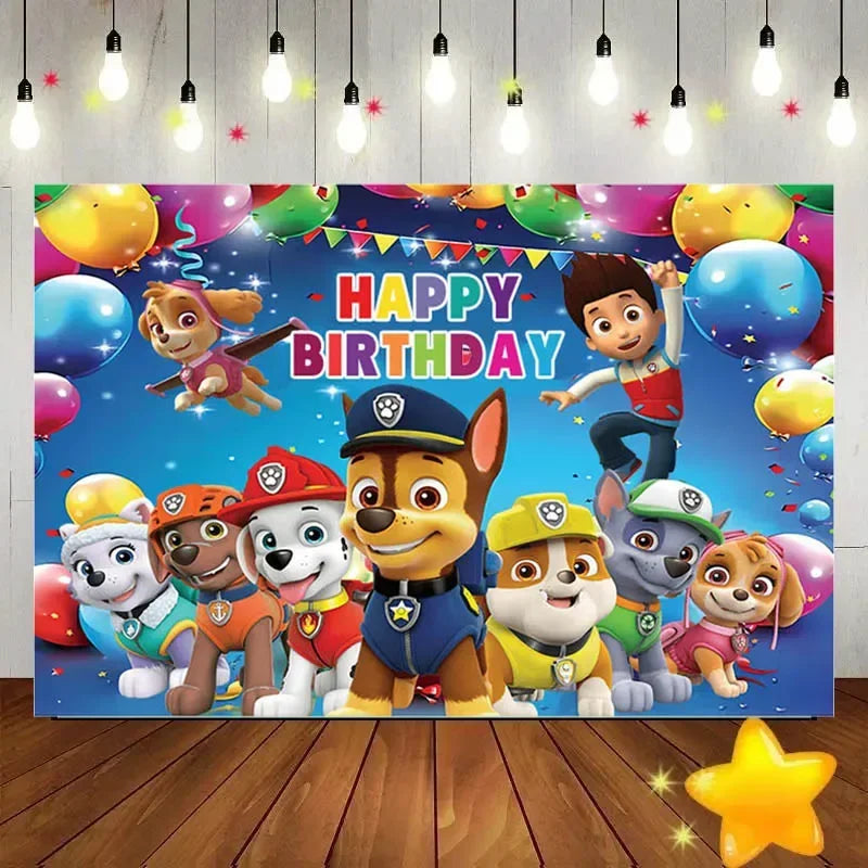 toile fond événement bleue personnages animés happy birthday opaque cartoon