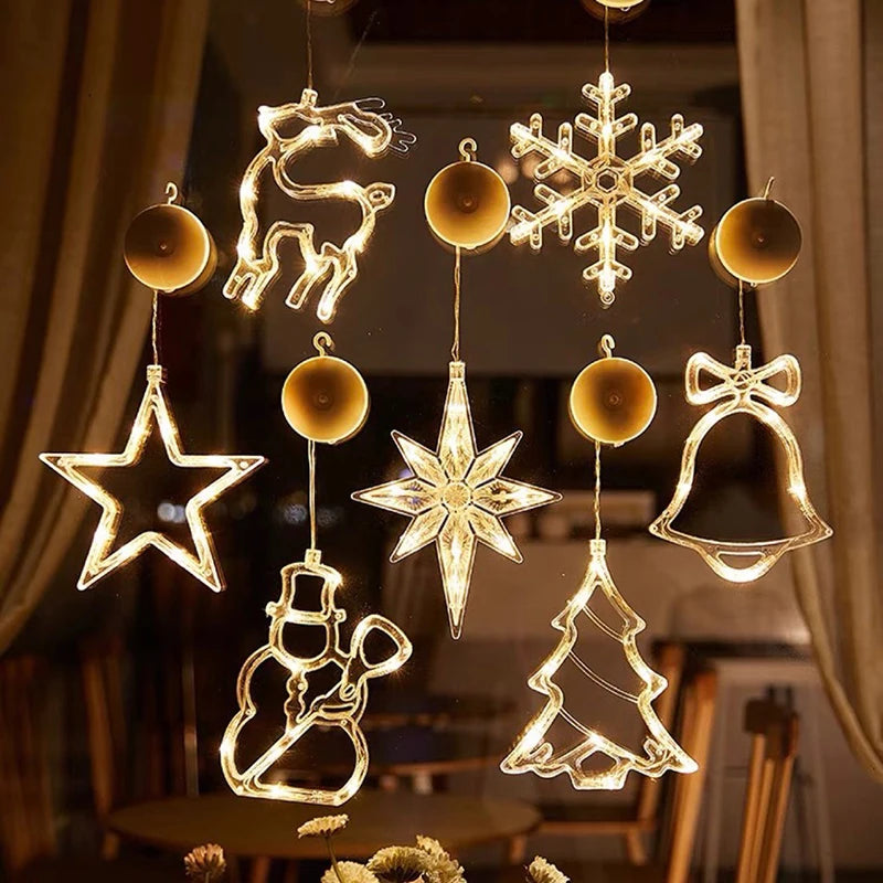 décorations noël lumineuses or blanc étoiles cloches rennes snowflake minimaliste moderne suction cup batteries